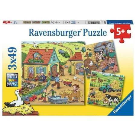 intoarcerea la munca dupa concediu crestere copil 2022 Puzzle munca la ferma, 3x49 piese, +5 ani, Ravensburger