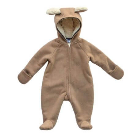 Costum bebe pentru exterior din blanita si polar, 3-6 luni, Ursulet Maron, Tuxi Brands