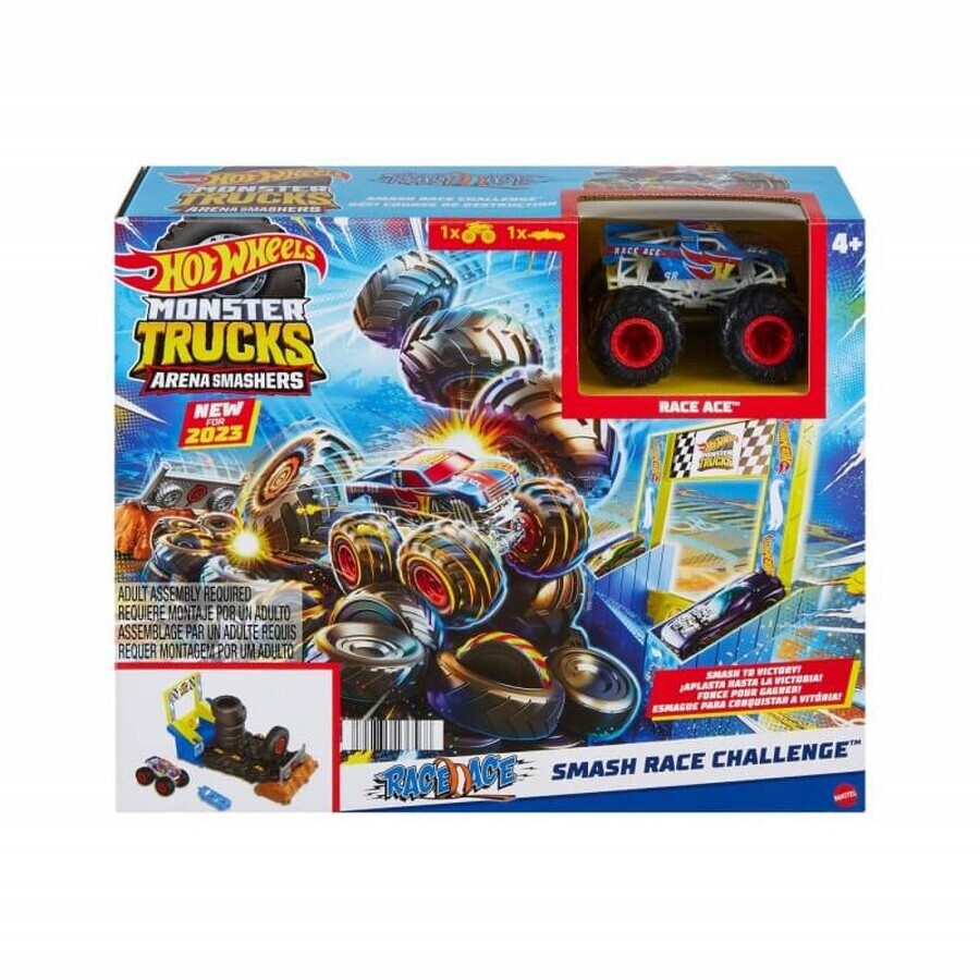 Monster Trucks Entry Challenge Arena Smashers Provocarea Tire Press, + 4 ani, Hot Wheels