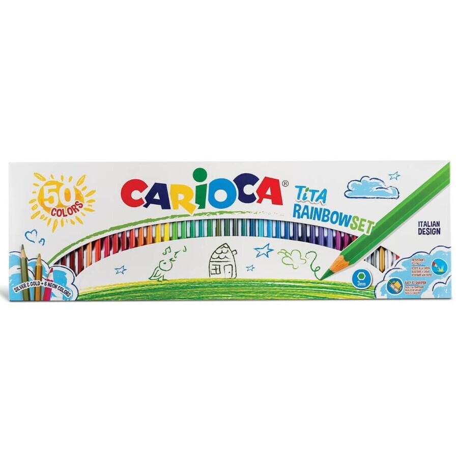 Set creioane colorate Tita Rainbow, 50 bucati, Carioca