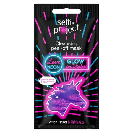 Masca exfolianta de curatare Unicorn Neon Glow in Violet, 10 ml, Selfie Project