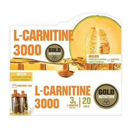 L-Carnitine 3000 mg cu aroma de pepene, 20 fiole, Gold Nutrition