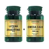 Luteina 10 mg Zeaxantină 2 mg, 60 capsule + Omega 3-6-9 Ulei din semințe de în 1000 mg, 30 capsule, Cosmopharm