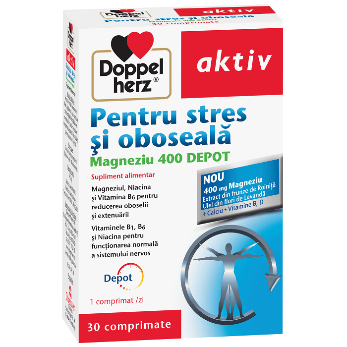 Magneziu 400 Depot pentru stres și oboseală, 30 comprimate, Doppelherz Vitamine si suplimente