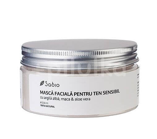 Masca facială pentru ten sensibil cu argilă albă, maca și aloe vera, 250 ml, Sabio