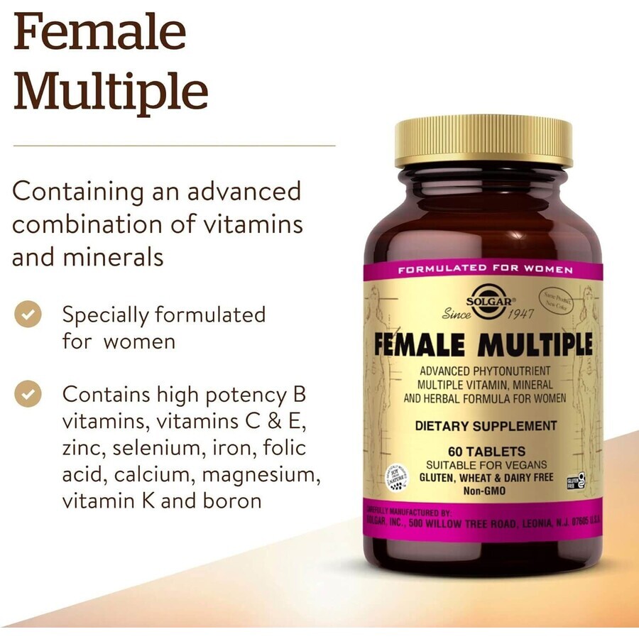 Multivitamine și minerale pentru femei Female Multiple, 60 tablete, Solgar