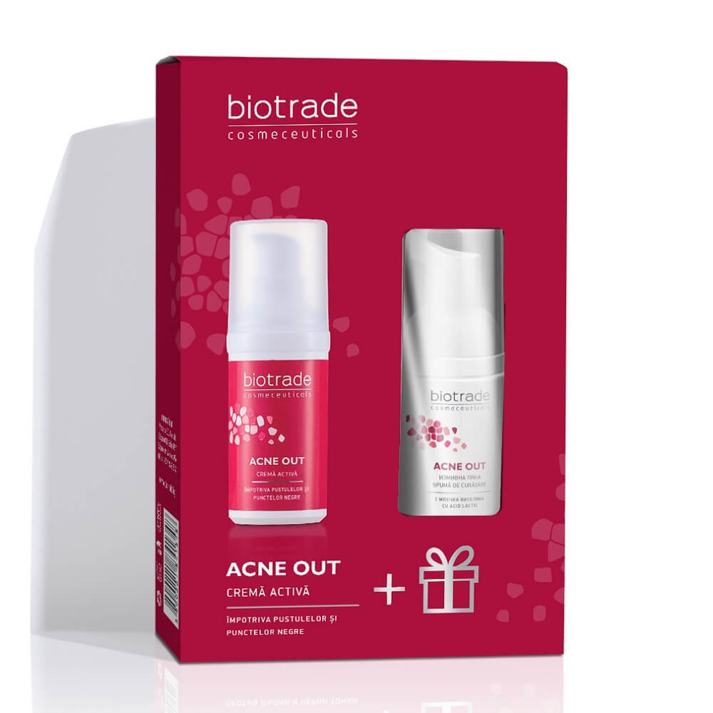 Pachet Acne Out Cremă activă pentru ten acneic, 30 ml + Spumă de curățare pentru ten acneic, 20 ml, Biotrade Frumusete si ingrijire