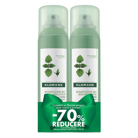 Pachet Șampon uscat cu extract de urzică, 150 ml + 150 ml, Klorane