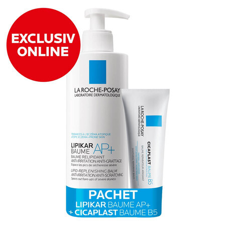 Pachet Balsam relipidant anti-iritații Lipikar Baume AP+, 400 ml + Balsam reparator calmant Cicaplast B5, 40 ml, La Roche-Posay