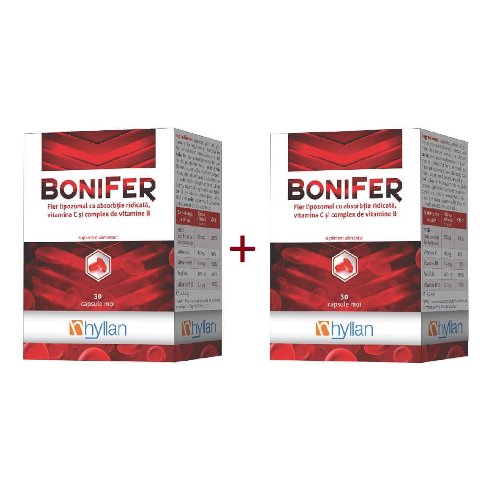 Pachet BoniFer, 30 + 30 capsule (1+1), Hyllan Vitamine si suplimente