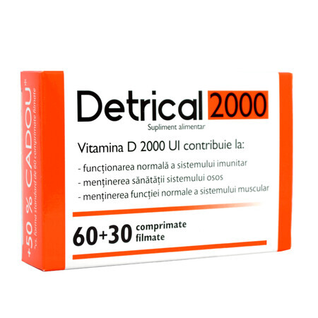 Pachet Detrical Vitamina D 2000UI, 60 comprimate + 30 comprimate, Natur Produkt