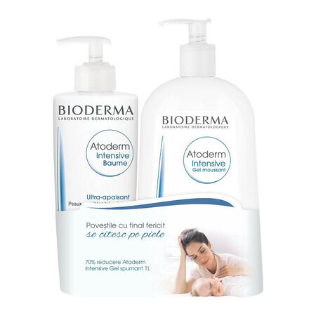 Pachet Emolient restructurant si calmant pentru piele atopica Atoderm Intensive, 500 + Gel spumant Atoderm Intensive 1000 ml, Bioderma