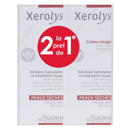 Pachet Emulsie hidratantă și relipidifiantă pentru față Xerolys, 50 ml + 50 ml, Lab Lysaskin