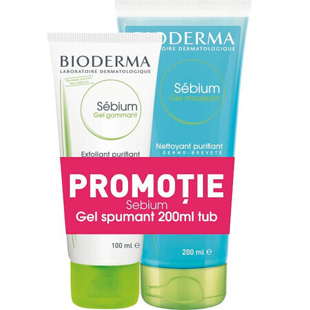 Pachet Gel exfoliant Sebium, 100 ml + Gel spumant purifiant Sebium, 200 ml, Bioderma