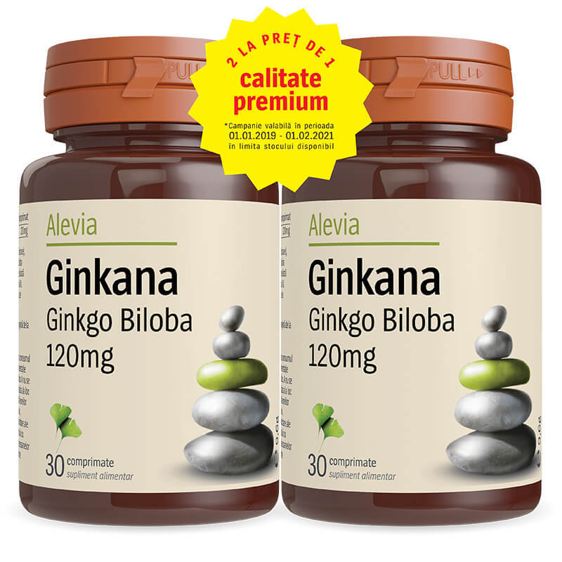 Pachet Ginkana Ginkgo Biloba 120mg, 30 comprimate, Alevia (1+1) Vitamine si suplimente