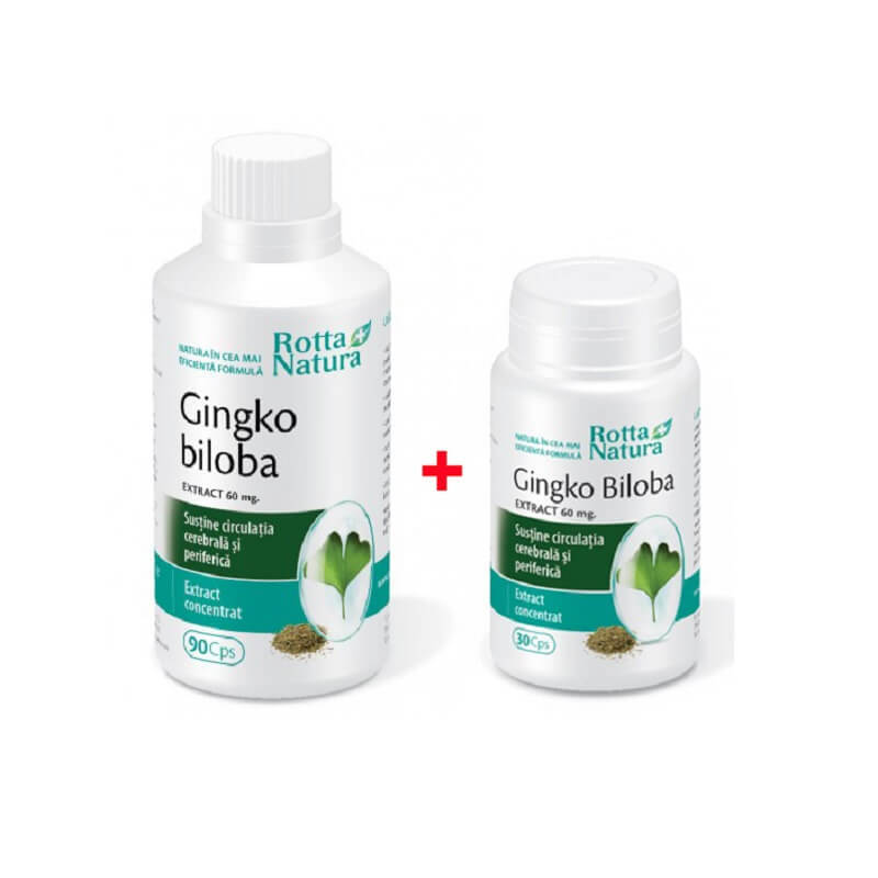 Pachet Ginkgo Biloba 60 mg, 90 capsule + 30 capsule, Rotta Natura Vitamine si suplimente