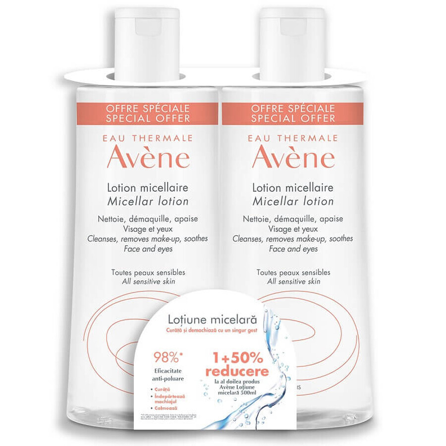 Pachet Lotiune micelara pentru ten sensibil, 500 ml + 500 ml, Avene Essentials