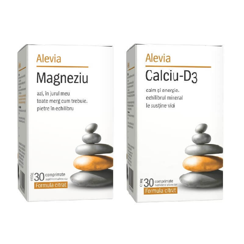 Pachet Magneziu, 30 comprimate + Calciu D3, 30 comprimate, Alevia Vitamine si suplimente
