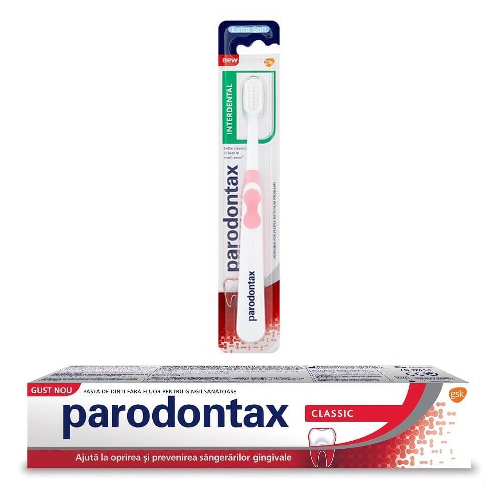 Pachet Pastă de dinți Classic Parodontax, 75 ml + Periuță de dinți Interdental Parodontax, Extra Soft, Gsk Frumusete si ingrijire