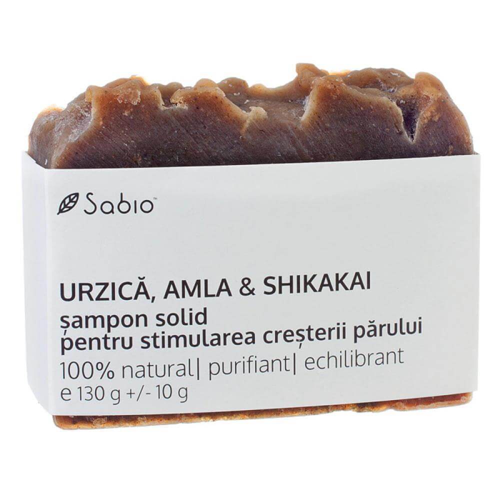 Șampon solid pentru stimularea creșterii părului cu urzica, amla și shikakai, 130 g, Sabio