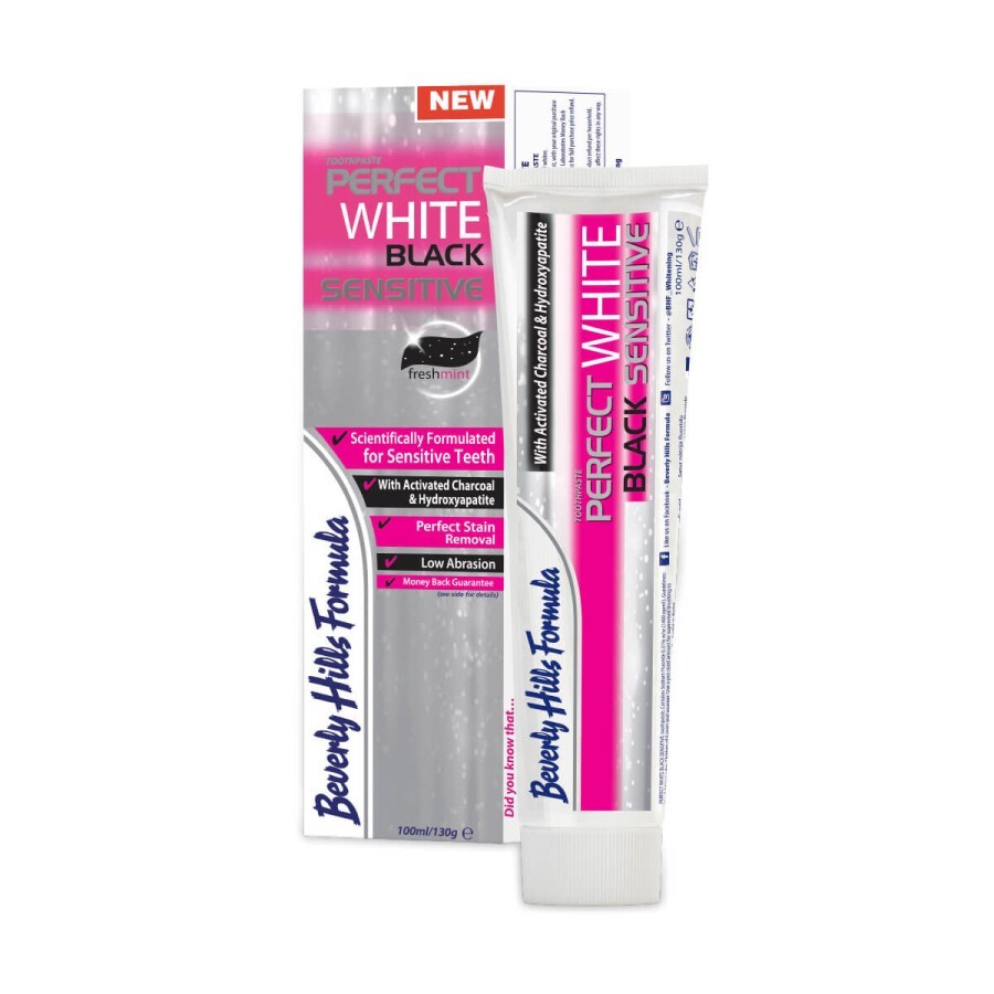 Pastă de dinți Perfect White Black Sensitive, 100 ml, Beverly Hills Formula