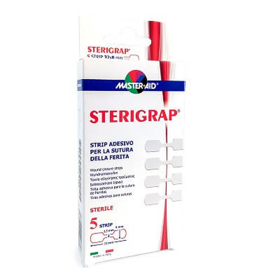 Plasture pentru suturarea rănii Sterigrap Master-Aid, 32x8 mm, 5 buc, Pietrasanta Pharma