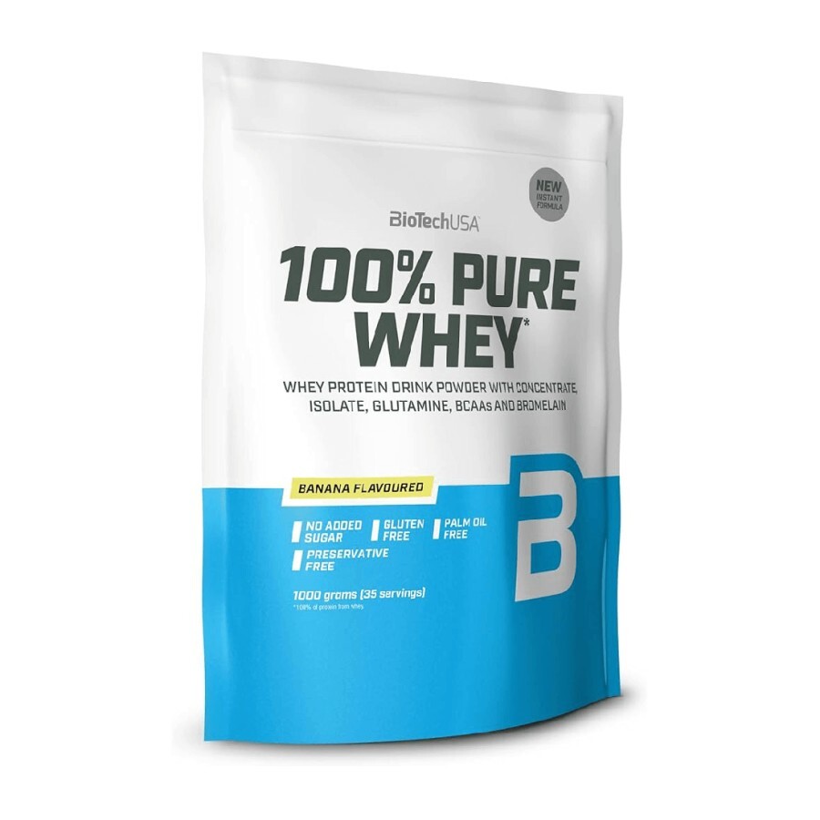 Pudra proteică 100% Pure Whey BioTech USA Banana, 454 g