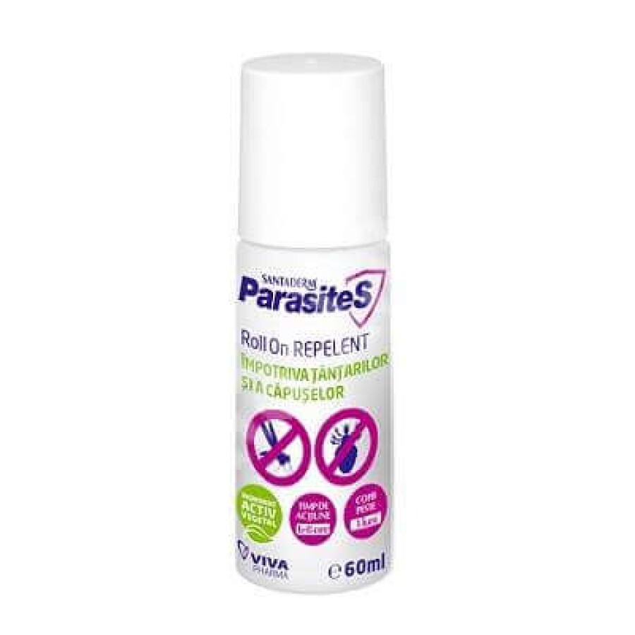 Roll-on repelent împotriva țânțarilor și căpușelor, Parasites Santaderm, 60 ml, Viva Pharma