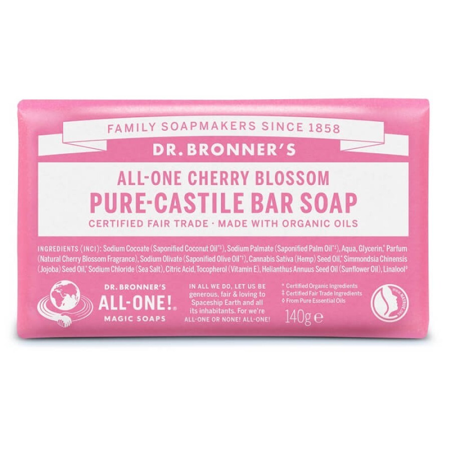 Săpun solid de Castilia Cherry Blossom, 140 g, Dr. Bronner's