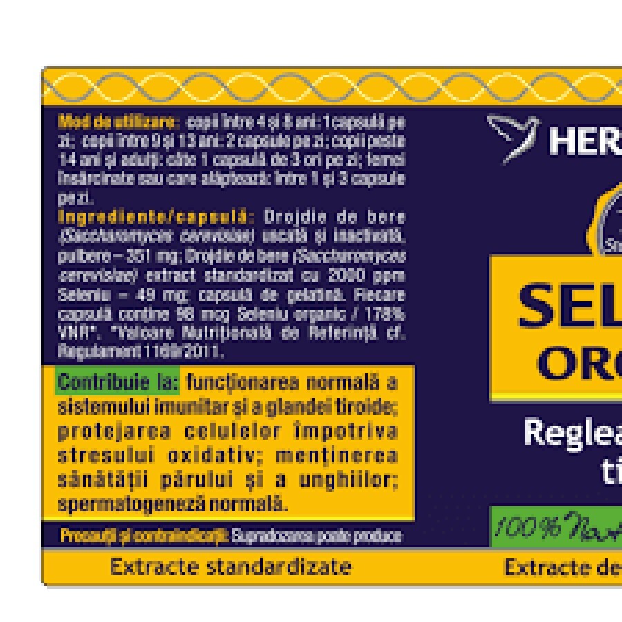 Seleniu Organic, 60 capsule, Herbagetica