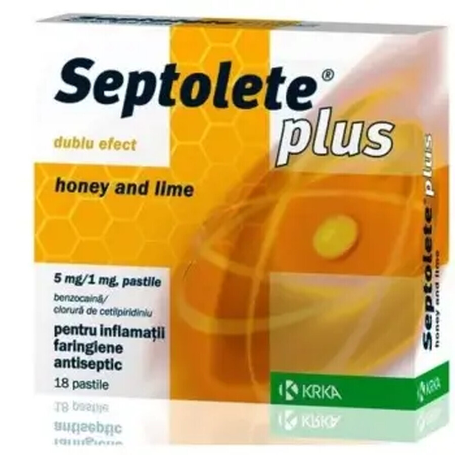 Septolete Plus cu miere si lamaie, 18 comprimate, Krka