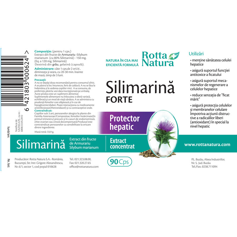 Silimarină Forte, 90 capsule, Rotta Natura