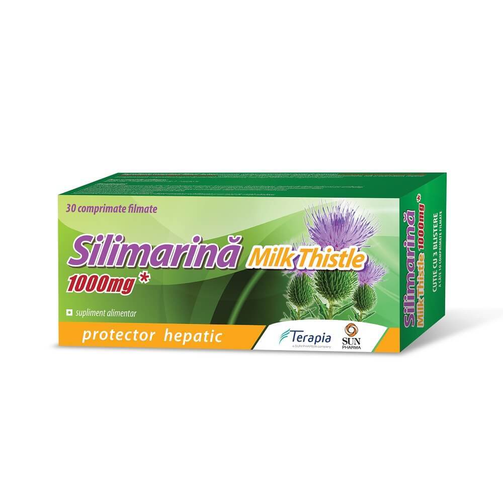 silimarina milk thistle 1000 mg pret farmacia tei Silimarină Milk Thistle Terapia 1000 mg, 30 comprimate, Terapia