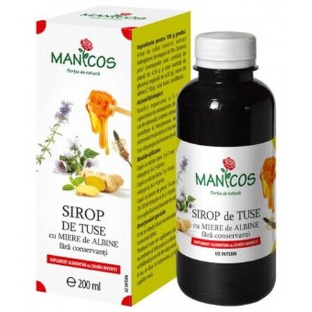 Sirop de tuse cu miere de albine, 200 ml, Manicos