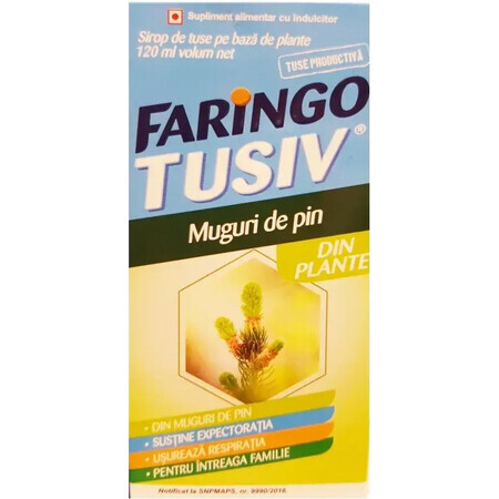 Sirop de tuse cu pătlagină și muguri de pin, Faringo Tusiv, 120 ml, Terapia