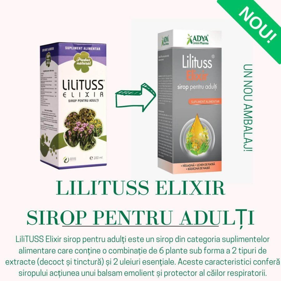 Sirop pentru adulți Lilituss Elixir, 180 ml, Adya