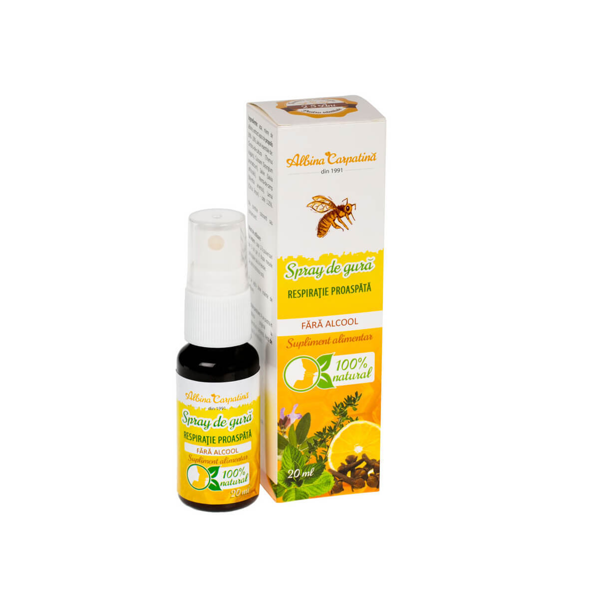 Spray de gură respirație proaspătă Albina Carpatină, 20 ml, Apicola Pastoral Vitamine si suplimente