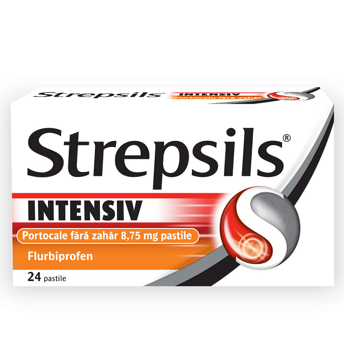 Strepsils Intensiv fără zahăr cu aromă de portocale, 24 pastile, Reckitt Benckiser Healthcare