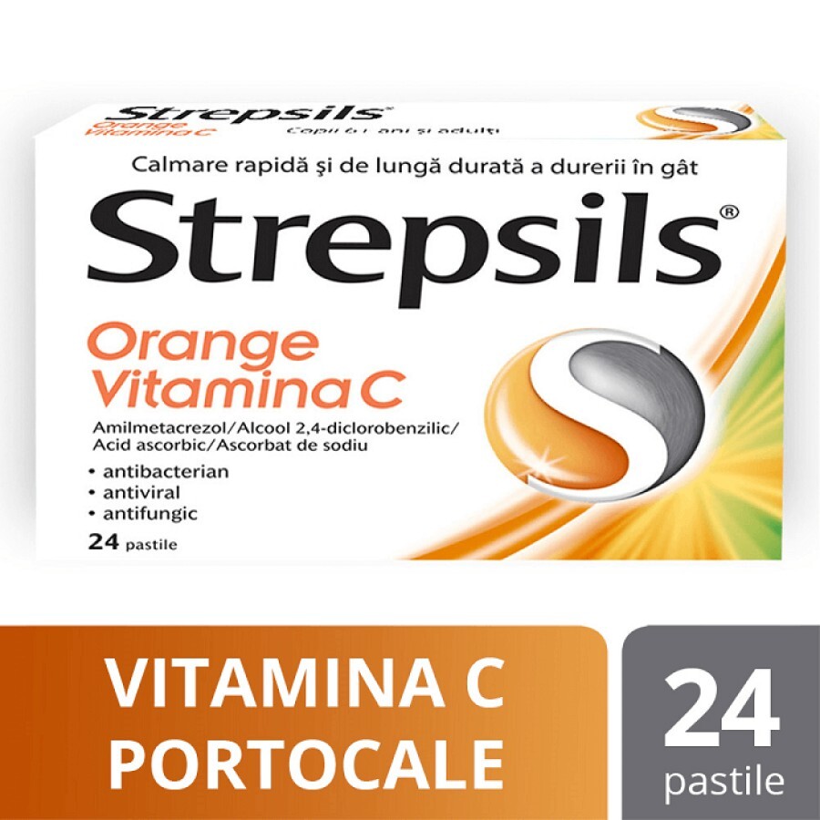 Strepsils Orange Vitamina C, 24 comprimate, Reckitt Benckiser Healthcare