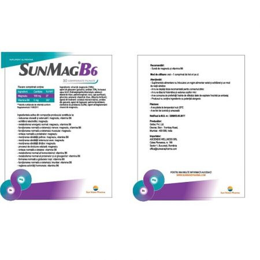 Sunmag B6, 30 comprimate, Sun Wave Pharma