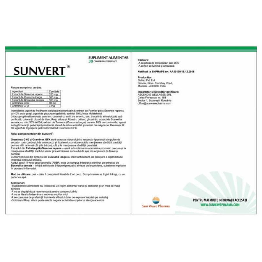 Sunvert, 30 comprimate, Sun Wave