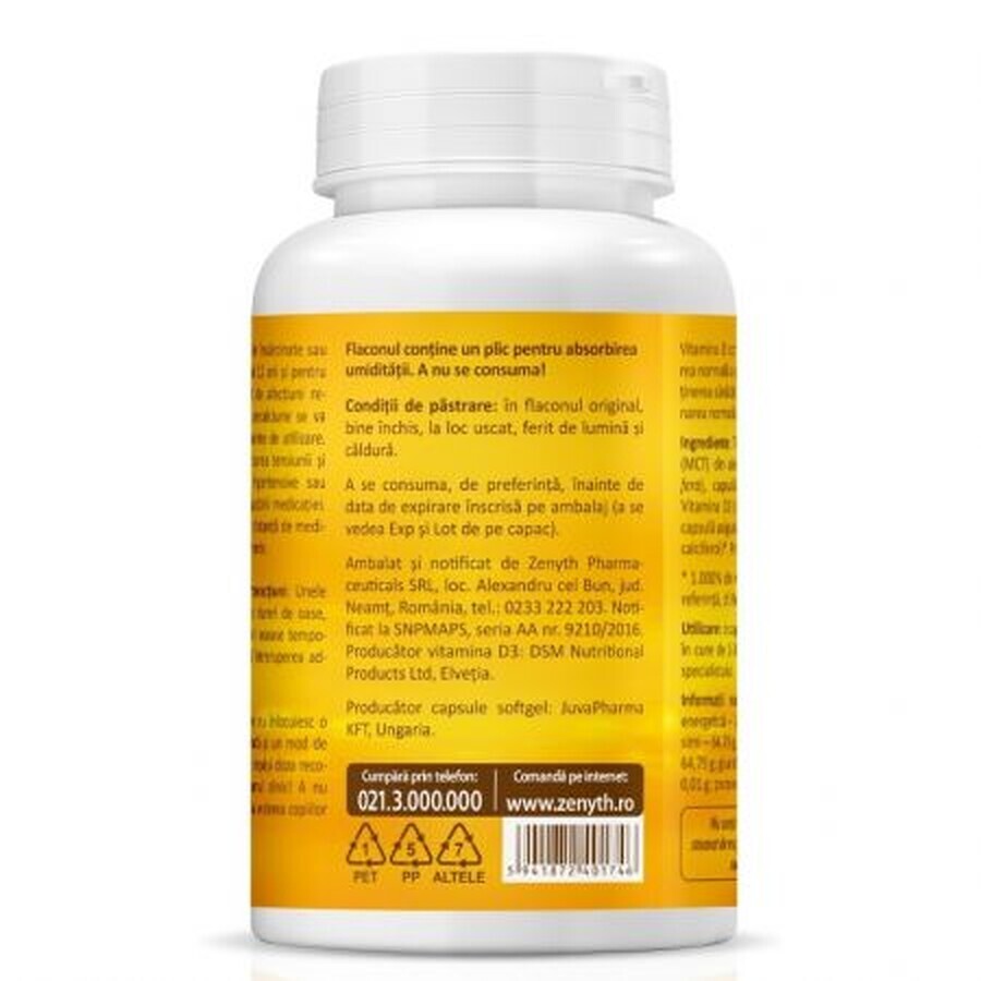 Super Vitamine D3 met kokosolie 2000IU, 120 capsules, Zenyth