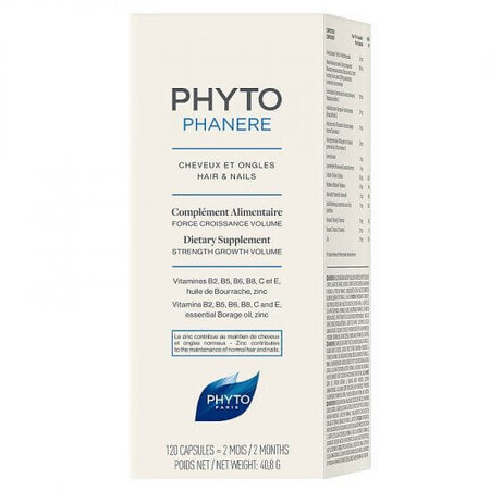 Suplemento para cabello y uñas Phytophanere, 120 cápsulas, Phyto