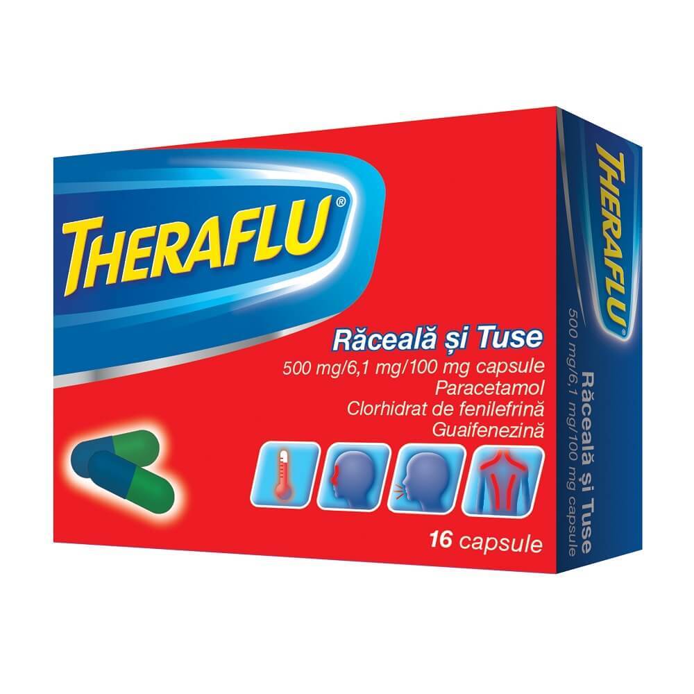 Theraflu Răceală și Tuse 500 mg/6,1 mg/100 mg, 16 capsule, Gsk