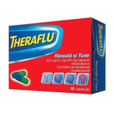 Theraflu Răceală și Tuse 500 mg/6,1 mg/100 mg, 16 capsule, Gsk