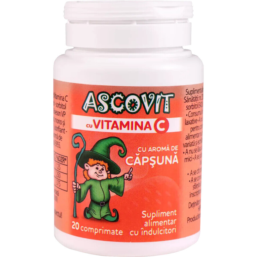 Ascovit cu Vitamina C aroma de capsuni, 20 comprimate, Omega Pharm