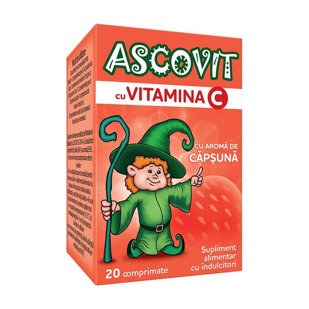 Ascovit cu Vitamina C aroma de capsuni, 20 comprimate, Omega Pharm Vitamine si suplimente