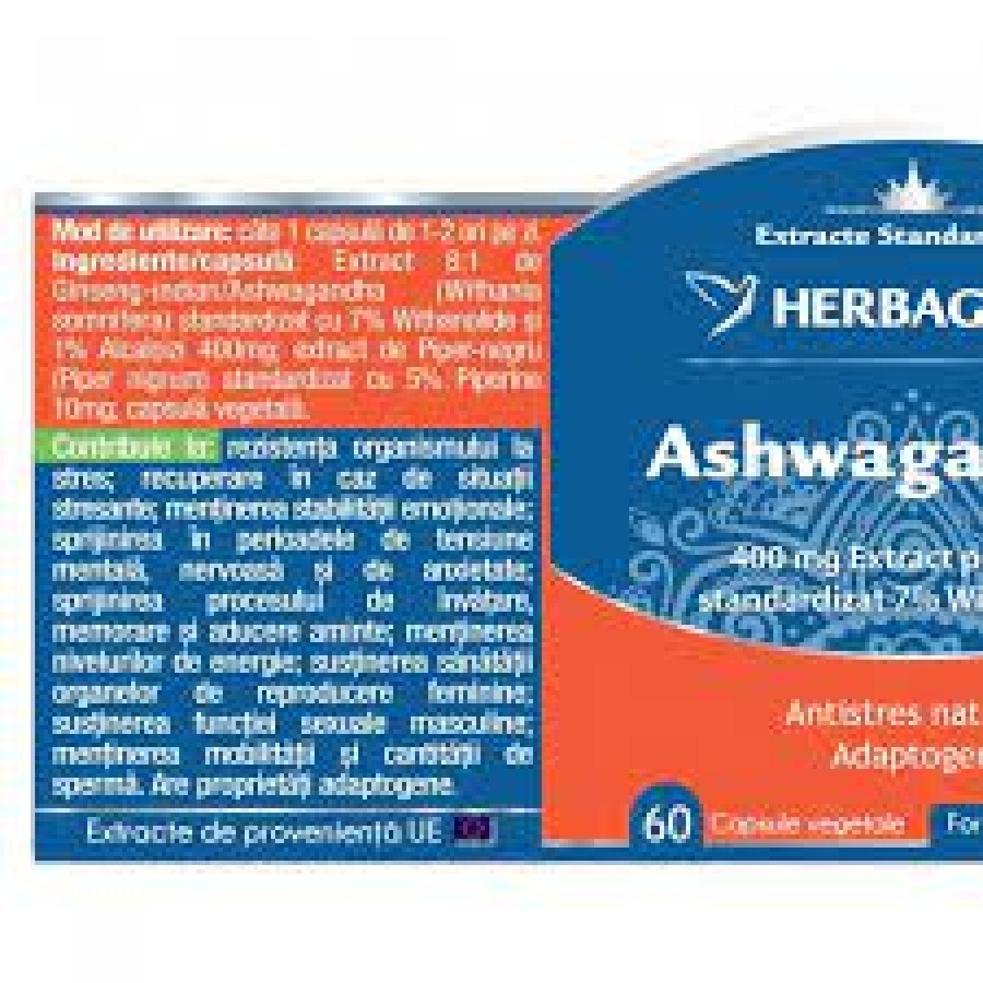Ashwagandha, 60 capsule, Herbagetica
