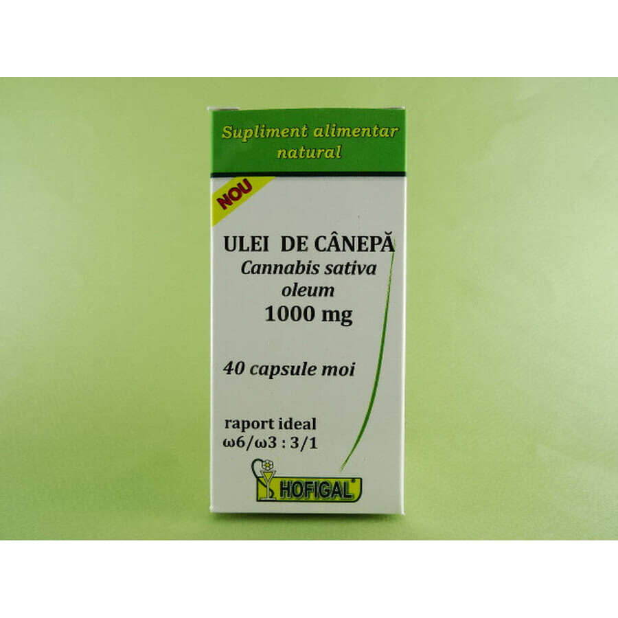 Ulei de cânepă 1000 mg, 40 capsule, Hofigal