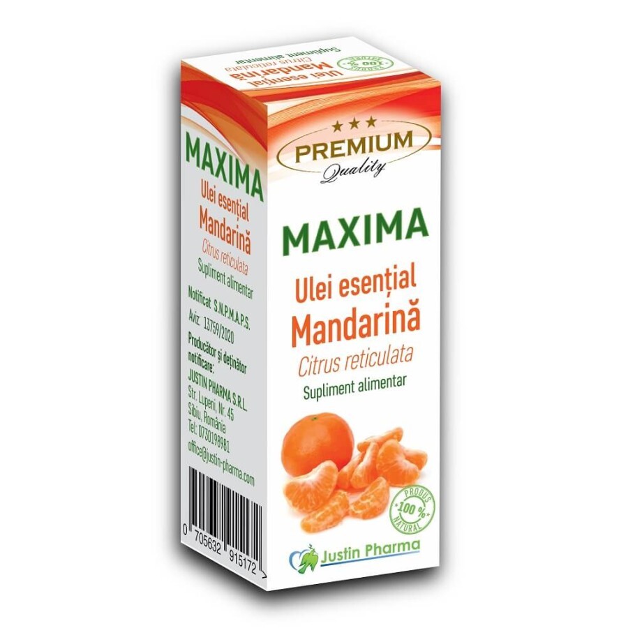 Ulei esential de Mandarina Maxima, 10 ml, Justin Pharma